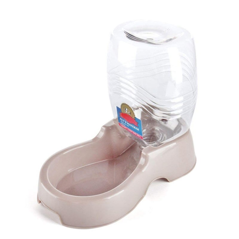 Flexzion Automatic Gravity Pet Waterer for Cat & Dog - Non-Skid & Easy-Clean Auto Replenish Water Dispenser Drinking Bowl (3/8 Gallon / 1.5L), Beige - Image 1